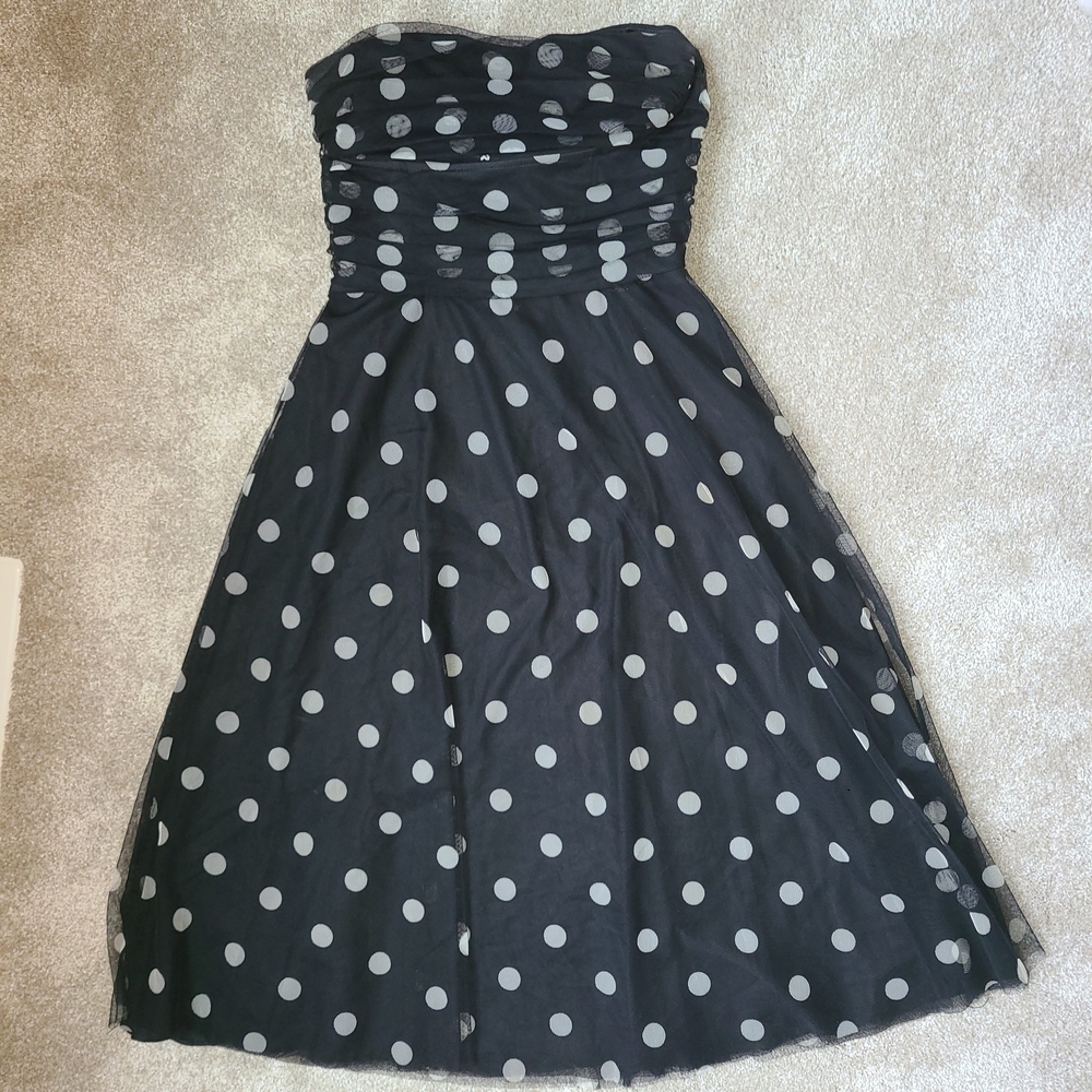 Eliza J Strapless Black and White Polka Dot Dress